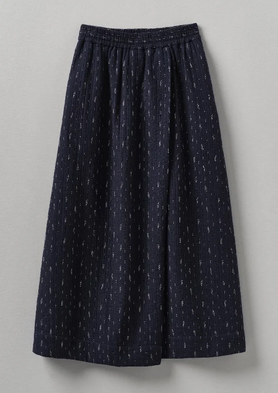 Dobby Stitch Cotton Skirt | Indigo/Blue a-line skirt cut
