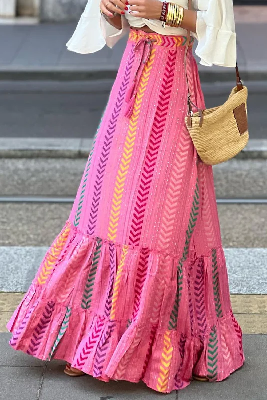 Drawstring Geometric High Waist Skirt corduroy skirt cozy