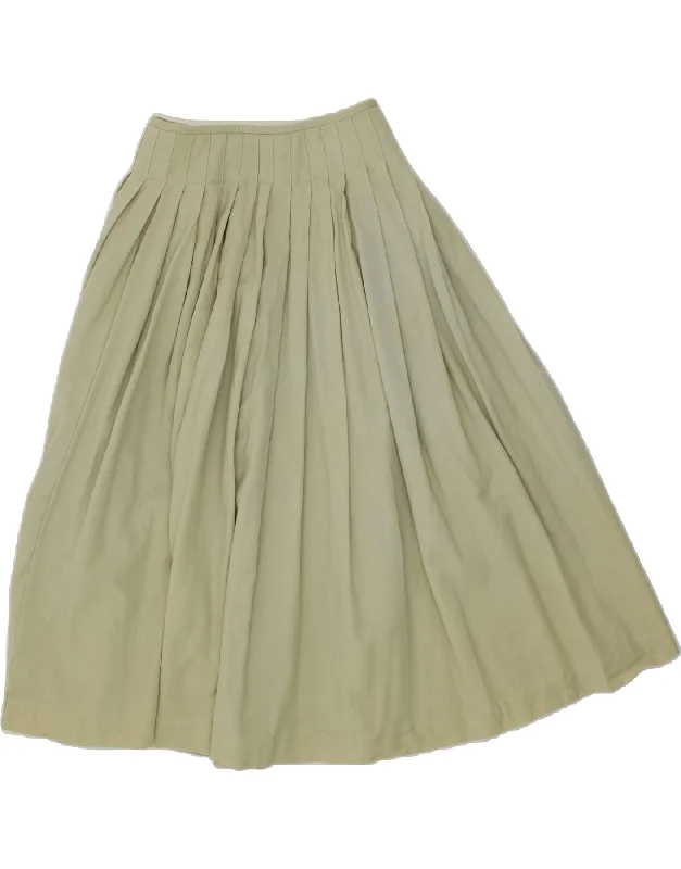 ELLEN TRACY  Womens High Waist Pleated Skirt UK 6 XS W24  Green Wool zip skirt side