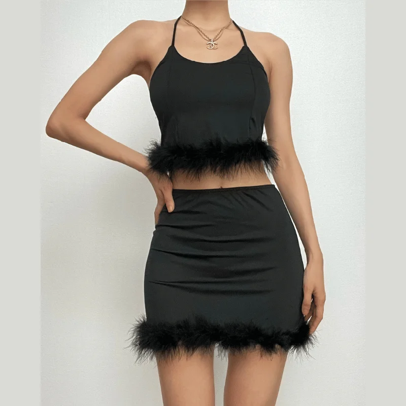 Feather solid backless tube mini skirt set corduroy skirt durable