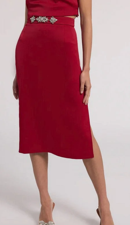 Generation Love Kor Crystal Embellished Satin Skirt - Ruby modal blend skirt
