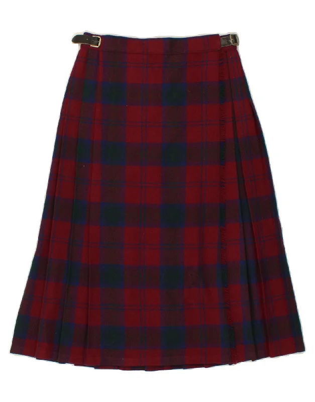 HARRODS Womens Wrap Skirt US 8 Medium W28 Red Plaid Wool velvet skirt sumptuous