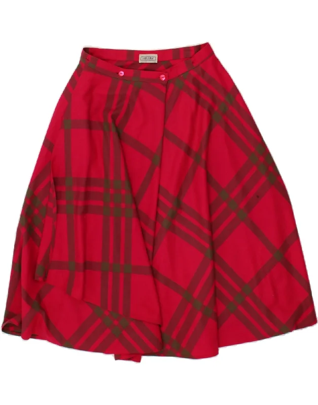 I BLUES Womens Wrap Flared Skirt IT 38 XS W25 Pink Plaid a-line skirt cut