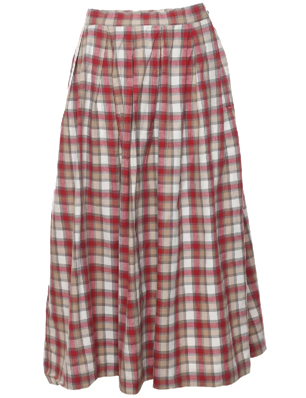 Izod Pleated Checked Skirt - M zip skirt side