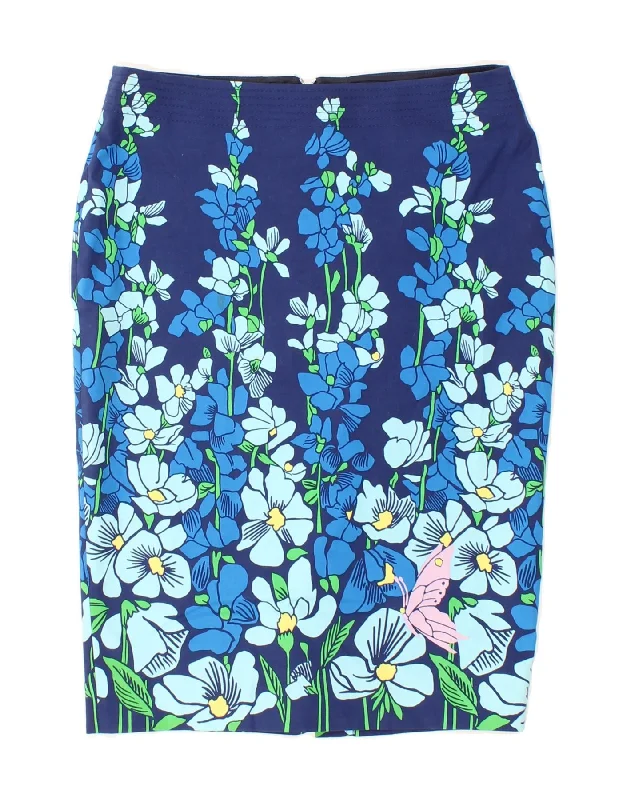 KAREN MILLEN Womens Pencil Skirt UK 10 Small W27 Blue Floral Butterfly chiffon skirt delicate