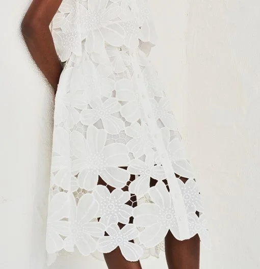 Lace Midi Skirt - White asymmetrical skirt cut