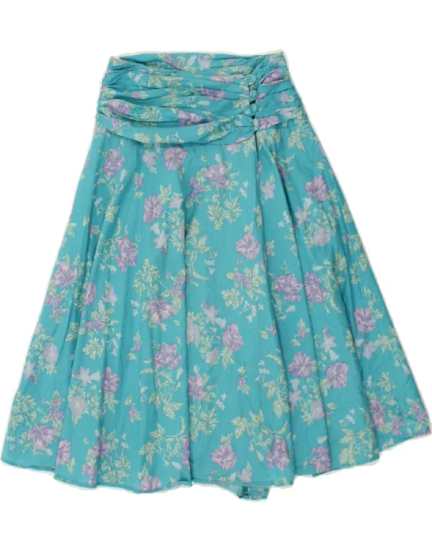 LAURA ASHLEY Womens A-Line Skirt UK 6 XS W24  Blue Floral Cotton denim skirt stylish