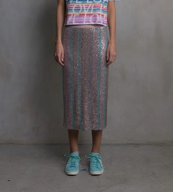 Le Superbe Liza Skirt - Aqua Rainbow wool skirt sturdy