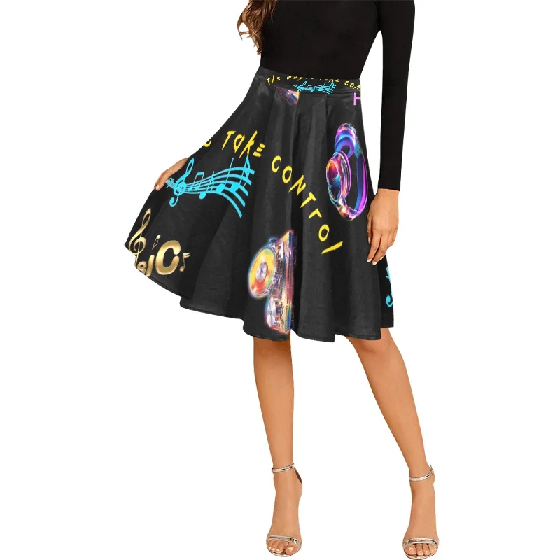 “Let the Music Take Control” Women's Pleated Midi Skirt velvet skirt luxurious