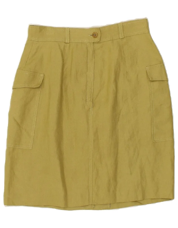 MAX MARA Womens Weekend Pencil Skirt UK 12 Medium W28 Yellow Linen flowy skirt hem