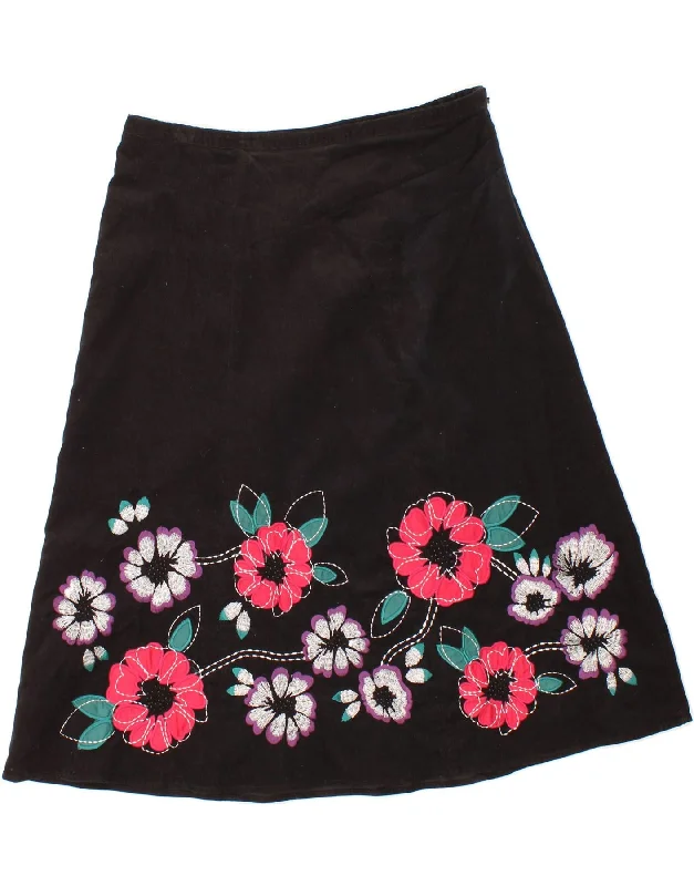 MONSOON Womens Corduroy Skirt UK 14 Large W32 Black Floral Cotton velvet skirt luxurious