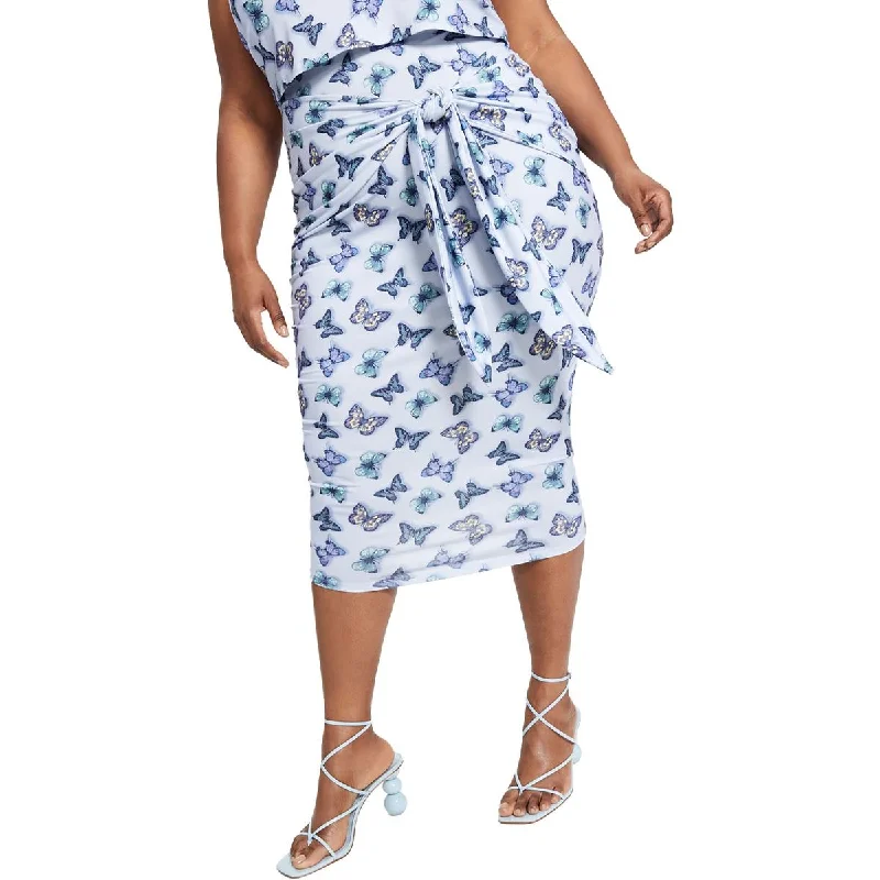 Nina Parker Womens Plus Printed Tie Front Midi Skirt cashmere skirt plush