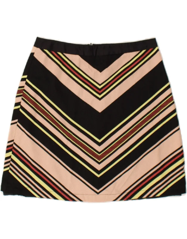 OASIS Womens A-Line Skirt UK 14 Large W32  Black Chevron Cotton silk skirt lustrous