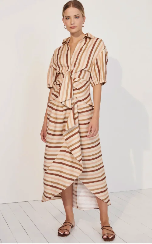 Sofia Stripe Faux Wrap Skirt linen skirt natural