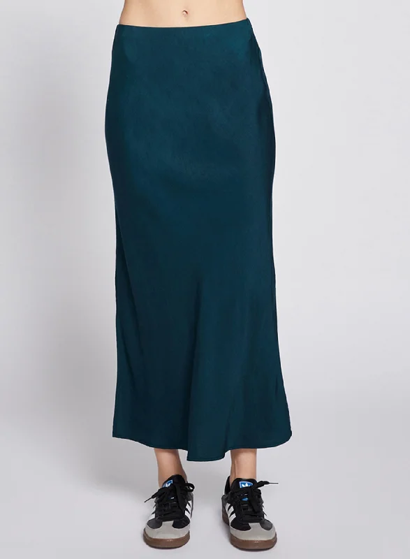 Stateside Satin Slit Maxi Skirt - Evergreen zip skirt side