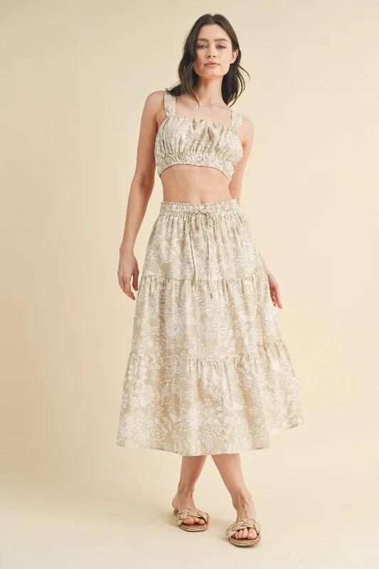 The Rona Taupe Floral Crop Top + Skirt Set - Sold Separately velvet skirt plush