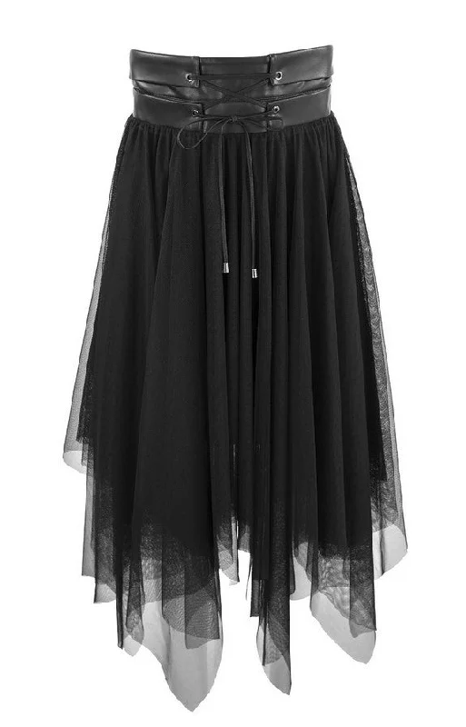 Theo Penelope Tulle Skirt - Black button skirt front