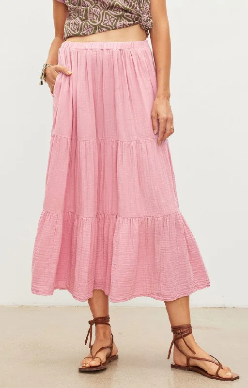 Velvet Danielle Maxi Skirt - Peony satin skirt smooth