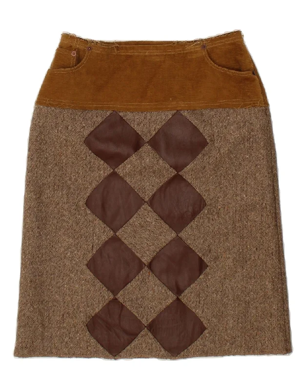VINTAGE Womens A-Line Skirt IT 42 Medium W30 Brown Argyle/Diamond flowy skirt hem