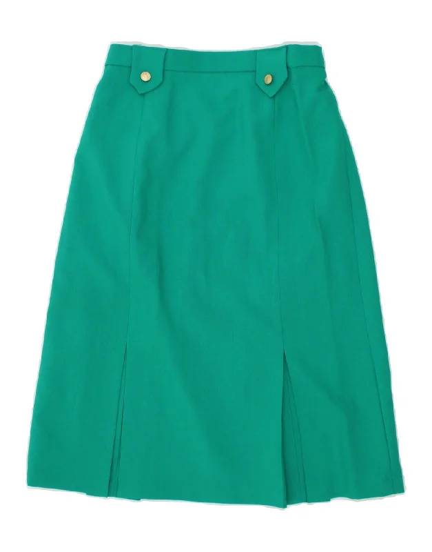 VINTAGE Womens A-Line Skirt UK 16 Large W32 Turquoise Polyester casual skirt length