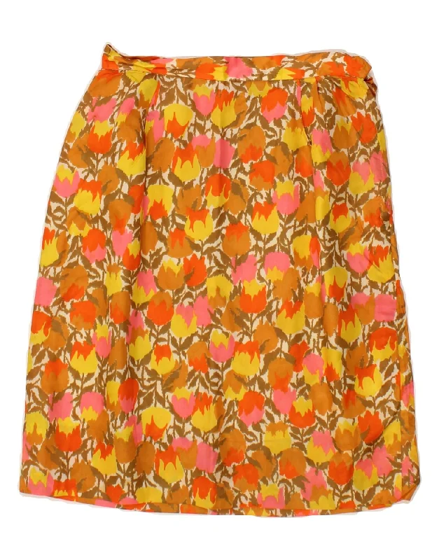 VINTAGE Womens A-Line Skirt W24 XS Yellow Floral linen skirt natural