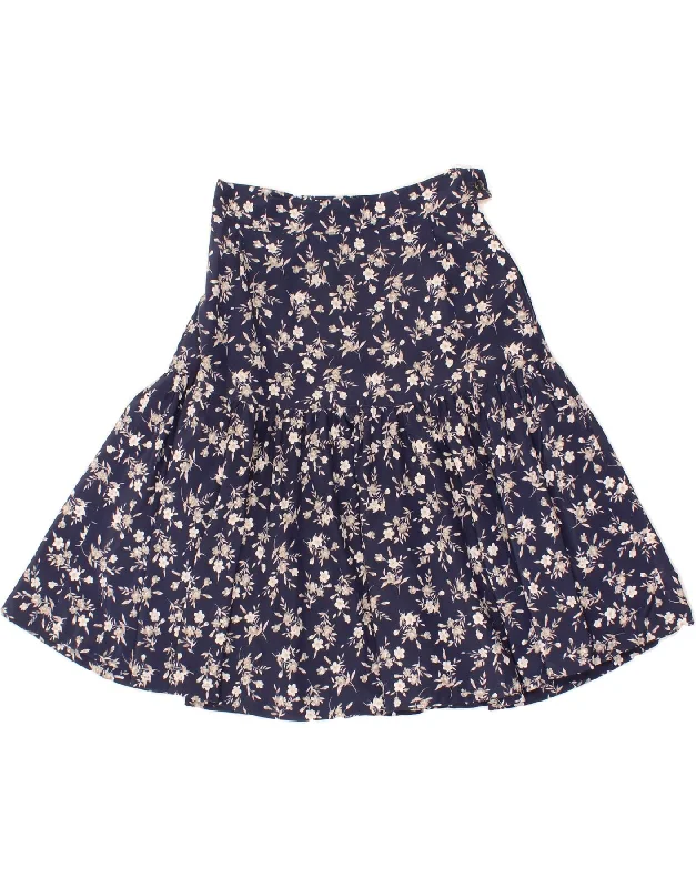 VINTAGE Womens A-Line Skirt W26 Small Navy Blue Floral linen skirt relaxed