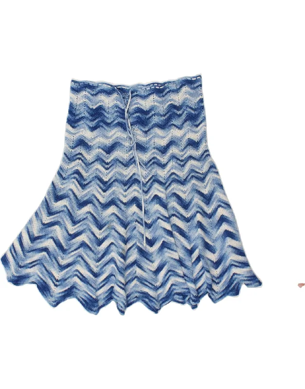 VINTAGE Womens A-Line Skirt W28 Medium Blue Chevron asymmetrical skirt cut