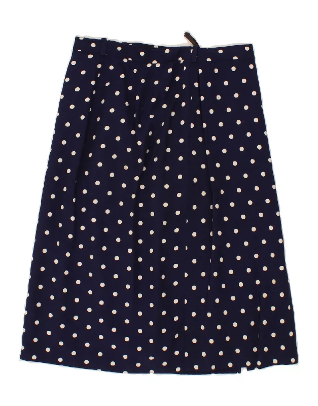 VINTAGE Womens A-Line Skirt W30 Medium Navy Blue Polka Dot chiffon skirt floaty