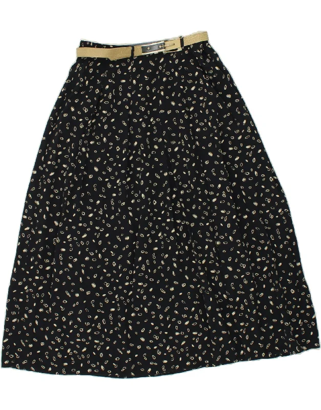 VINTAGE Womens Abstract Pattern A-Line Skirt W30 Medium Black velvet skirt plush