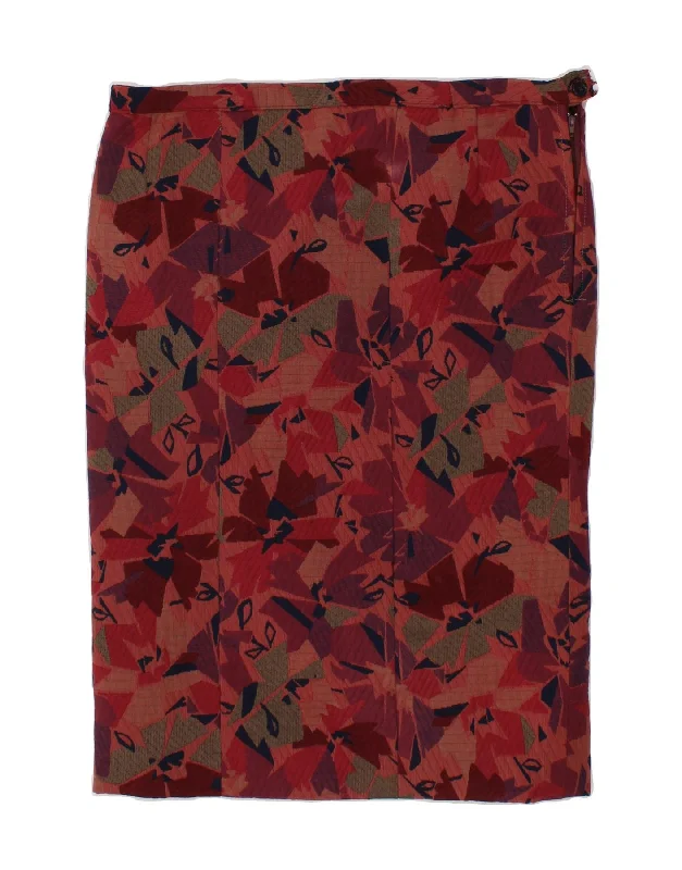 VINTAGE Womens Abstract Pattern Straight Skirt W34 Large Red corduroy skirt cozy