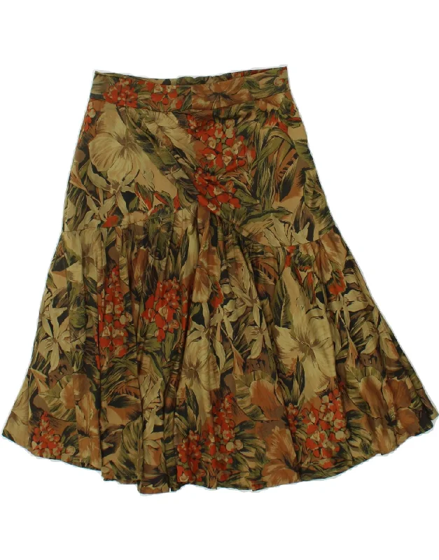 VINTAGE Womens Flared Skirt W26 Small  Green Floral cashmere skirt soft