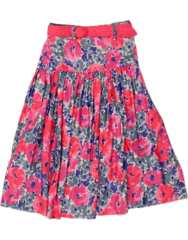 VINTAGE Womens Flared Skirt W26 Small Pink Floral mini skirt trendy