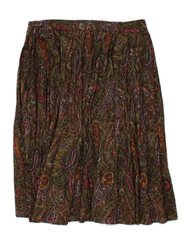 VINTAGE Womens Flared Skirt W30 Medium Green Paisley denim skirt classic