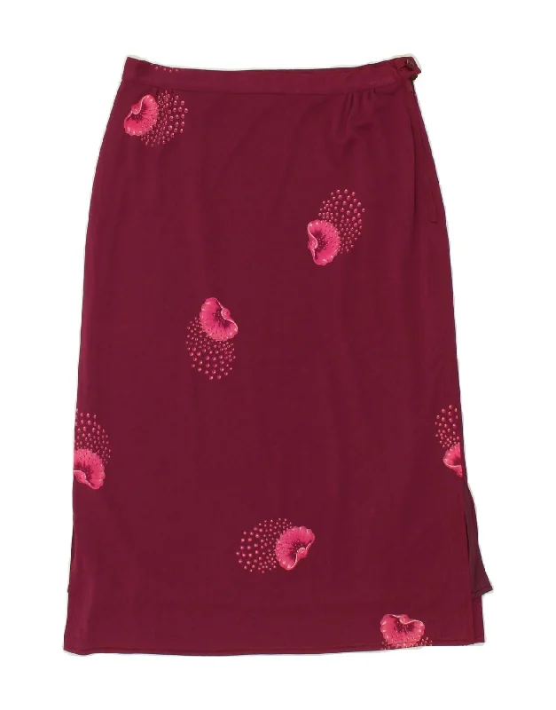 VINTAGE Womens High Waist A-Line Skirt IT 46 Large W28  Maroon Floral silk skirt lustrous
