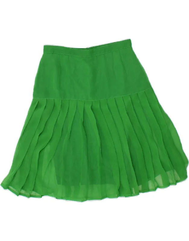 VINTAGE Womens Knife Pleated Skirt W28 Medium  Green chiffon skirt lightweight