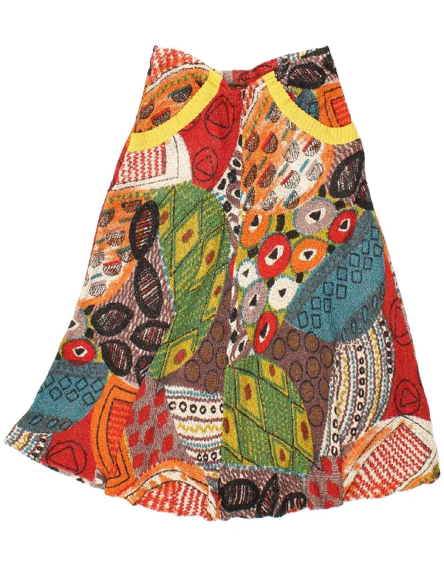 VINTAGE Womens Knit A-Line Skirt W28 Medium Multicoloured Patchwork leather skirt bold