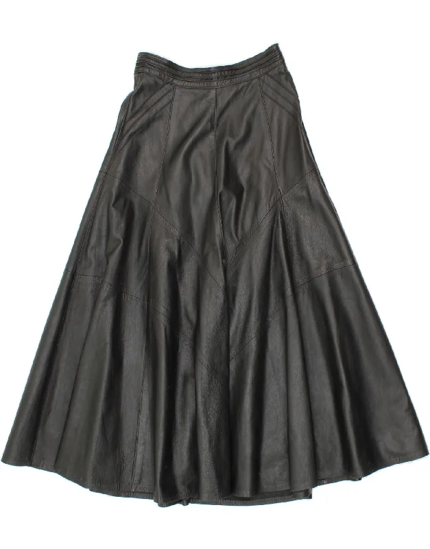 VINTAGE Womens Leather Flared Skirt W26 Small Black denim skirt classic