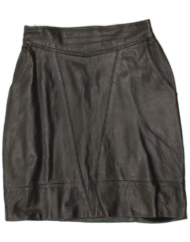 VINTAGE Womens Leather Skirt W26 Small Black denim skirt durable