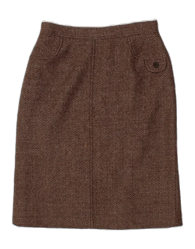 VINTAGE Womens Midi Skirt W26 Small Brown Herringbone velvet skirt sumptuous