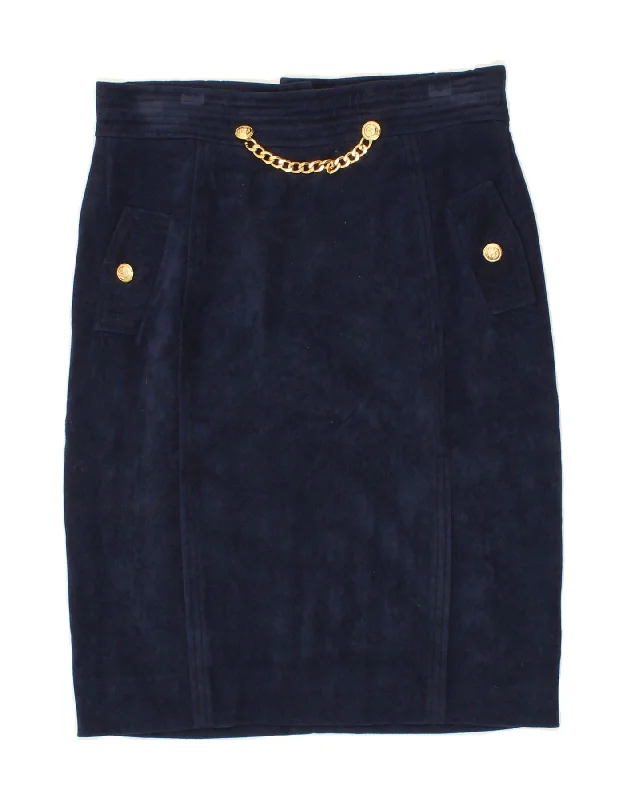 VINTAGE Womens Pencil Skirt W28 Medium Navy Blue chiffon skirt floaty