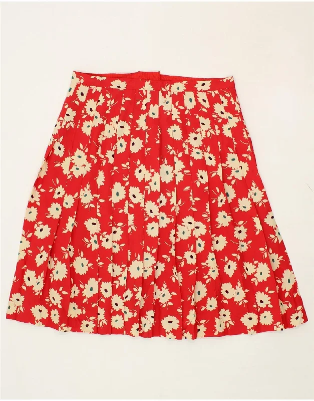 VINTAGE Womens Pleated Skirt W32 Large Red Floral linen skirt light