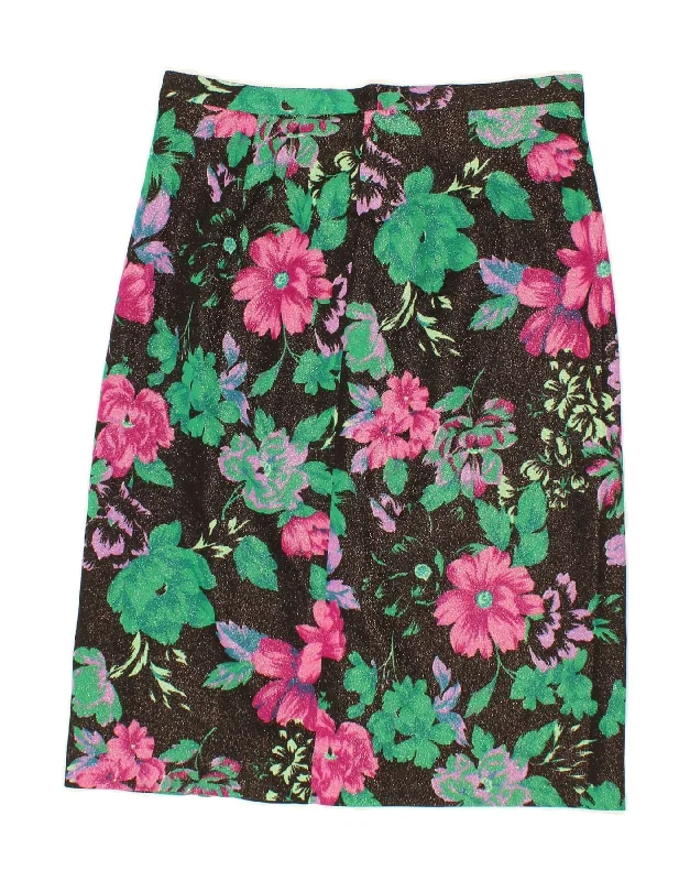 VINTAGE Womens Straight Skirt W30 Medium Black Floral ruffled skirt detail