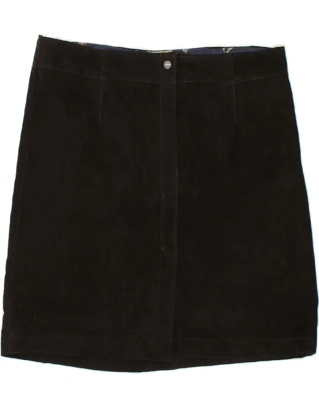 VINTAGE Womens Suede A-Line Skirt W24 XS Black silk skirt lustrous