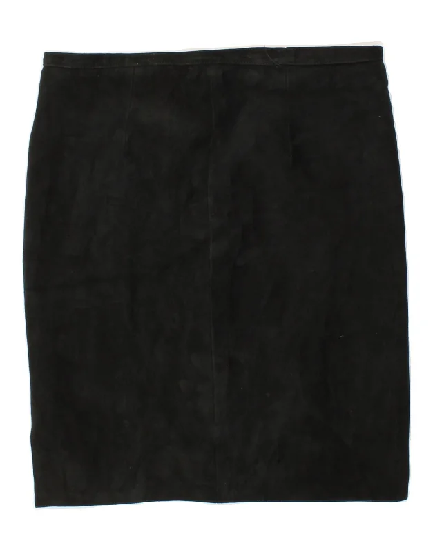 VINTAGE Womens Suede Straight Skirt W35 Large Black boho skirt vibe