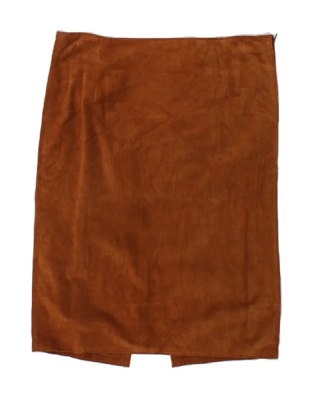 VINTAGE Womens Suede Straight Skirt W38 2XL Brown leather skirt sleek