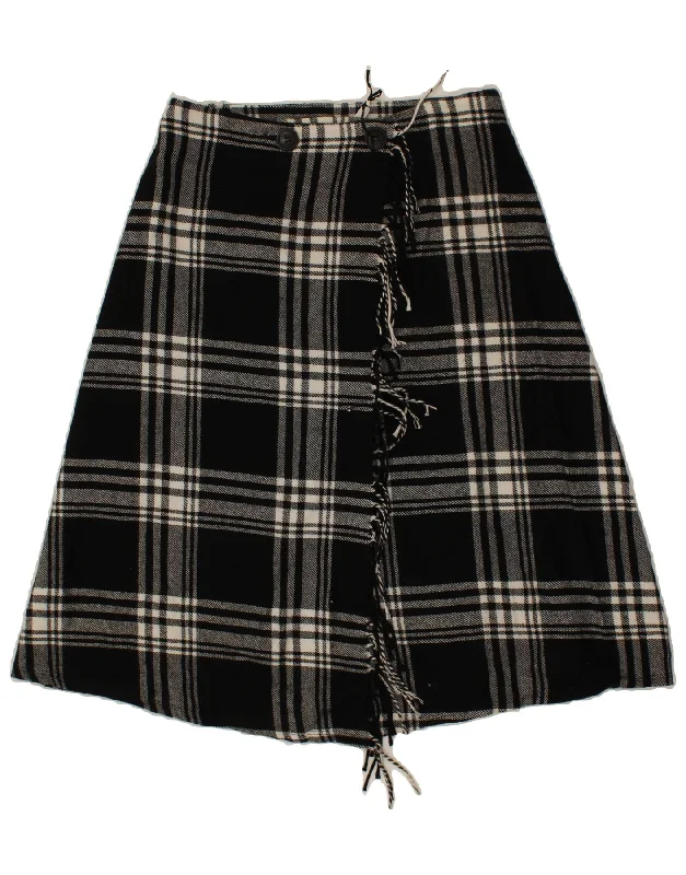 VINTAGE Womens Wrap Skirt Medium W30  Black Plaid Polyester cotton skirt soft