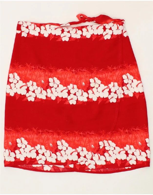 VINTAGE Womens Wrap Skirt W30 Medium  Red Floral corduroy skirt textured