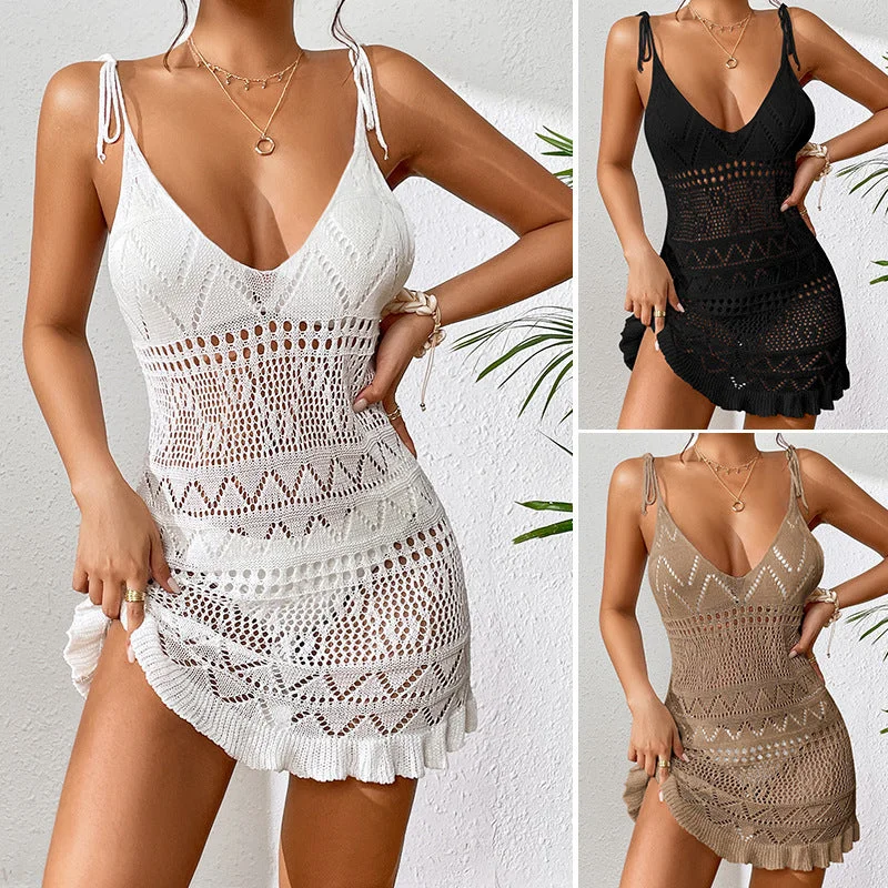 Women's Fashion Suspenders Deep V Knitted Beach Skirt breathable skirt fabric