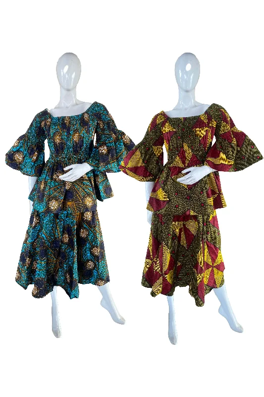 African Midi Skirt and Smoked Peplum Blouse (Pack of 2 Pieces) denim skirt fashionable