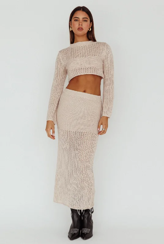 Bayside Crochet Midi Skirt Beige midi skirt versatile